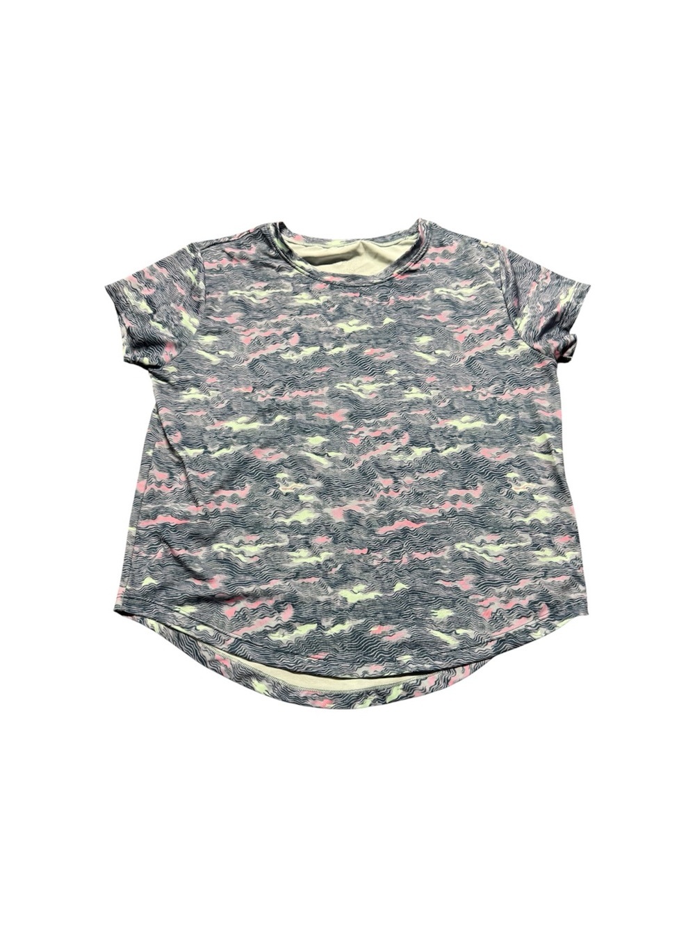 Zella Girls Activewear Tee Gray Pink Print Size L 10/12 Athletic Shirt